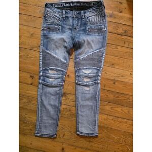 Rock Revival Moto Gaby Skinny Jeans Womens 27 Distressed Biker Denim Medium Wash